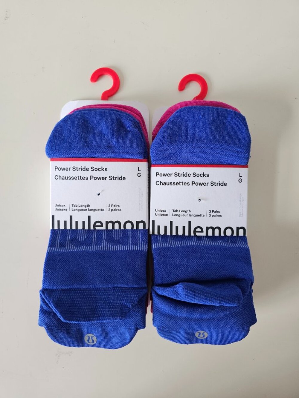 2 x NWT LULULEMON Blue Pink Lilac Power Stride Tab Socks Unisex 3 Pack Large